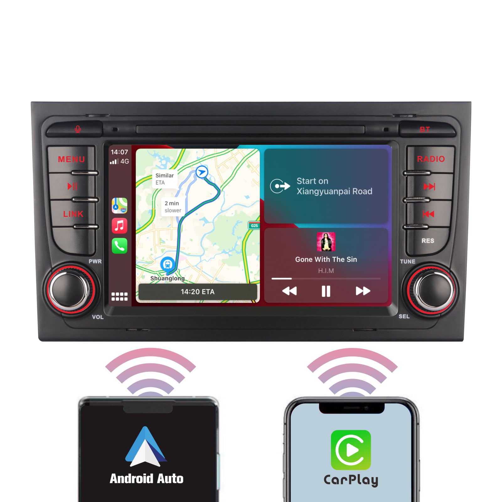 Radio de Coche para Audi A4 S4 RS4 2003-2012 Compatible con inalámbrico Carplay Android Auto, Radio de automóvil de Pantalla táctil de 7 Pulgadas Am/FM/RDS/Bluetooth/USB