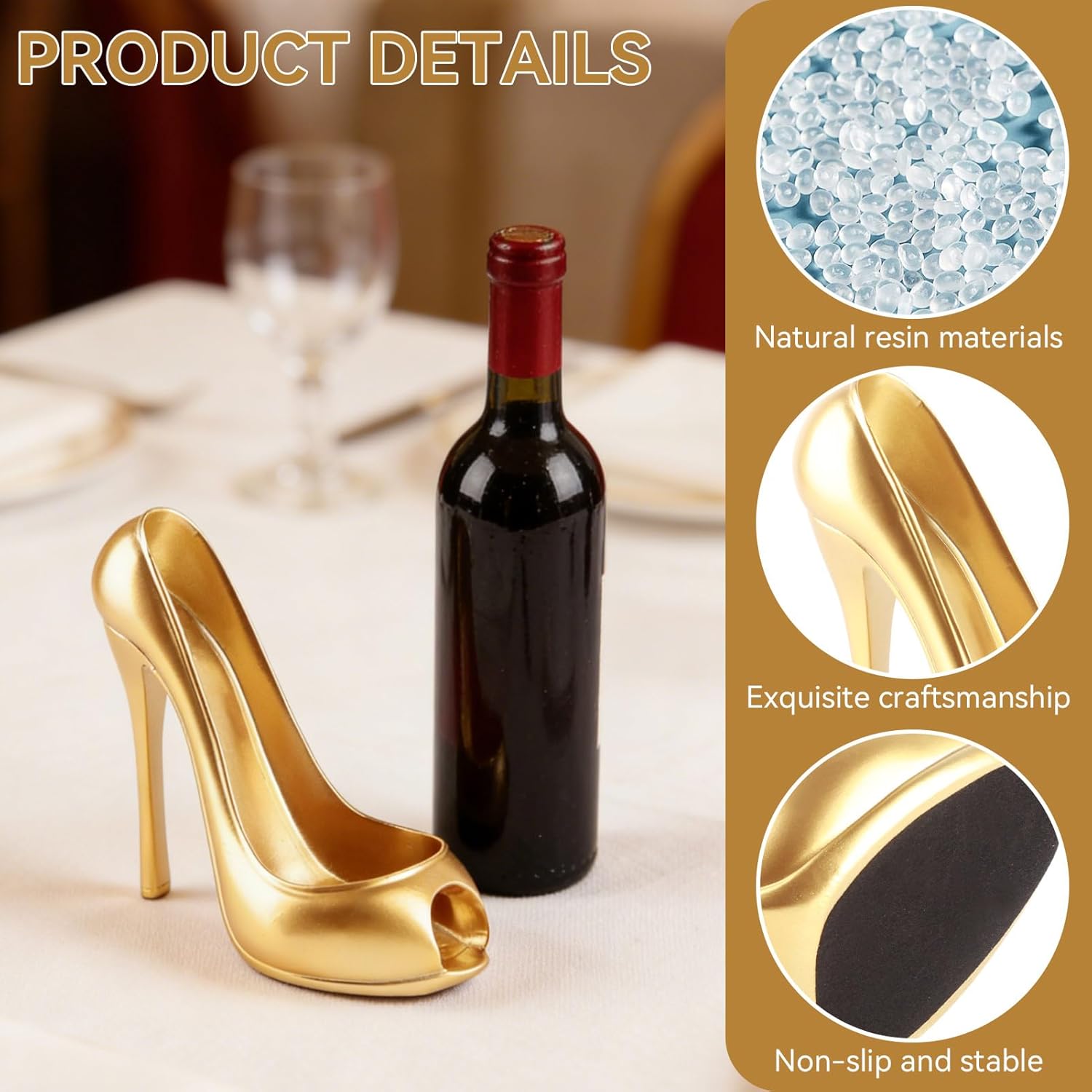 Wine Bottle Holder, Highheeled Shoe Shape Wine Rack Countertop Storage Stand for Kitchen Restaurant Bar Hotel (Gold)