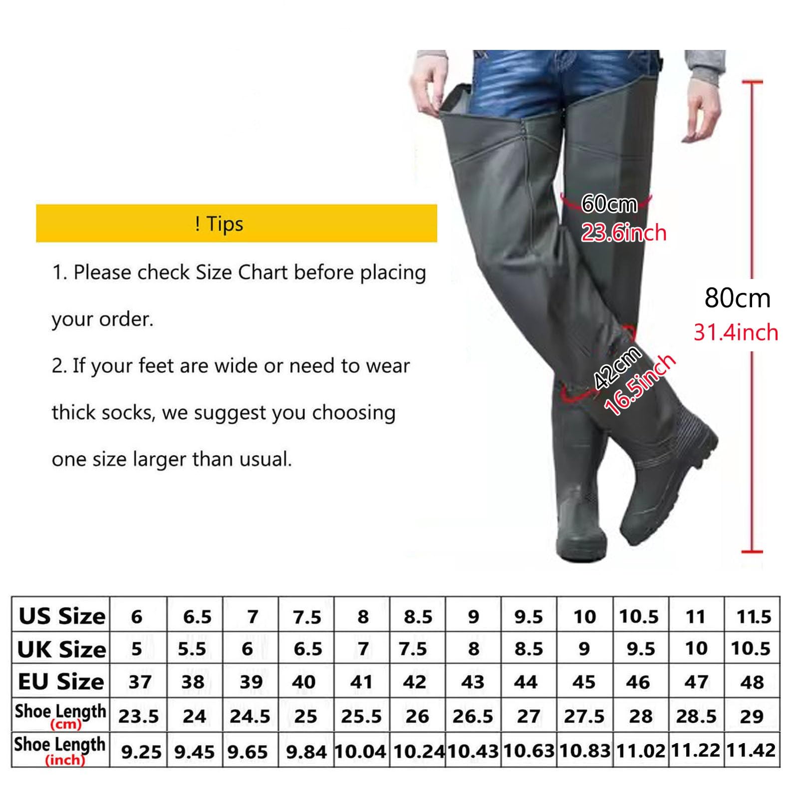 Vadeadores Botas Botas De Pesca Ligeras hasta La Cadera para Hombre, Botas De Pesca con Mosca hasta La Cadera, Botas De Pesca hasta La Cadera De PVC De 80 Cm De Alto con Suela Antideslizante