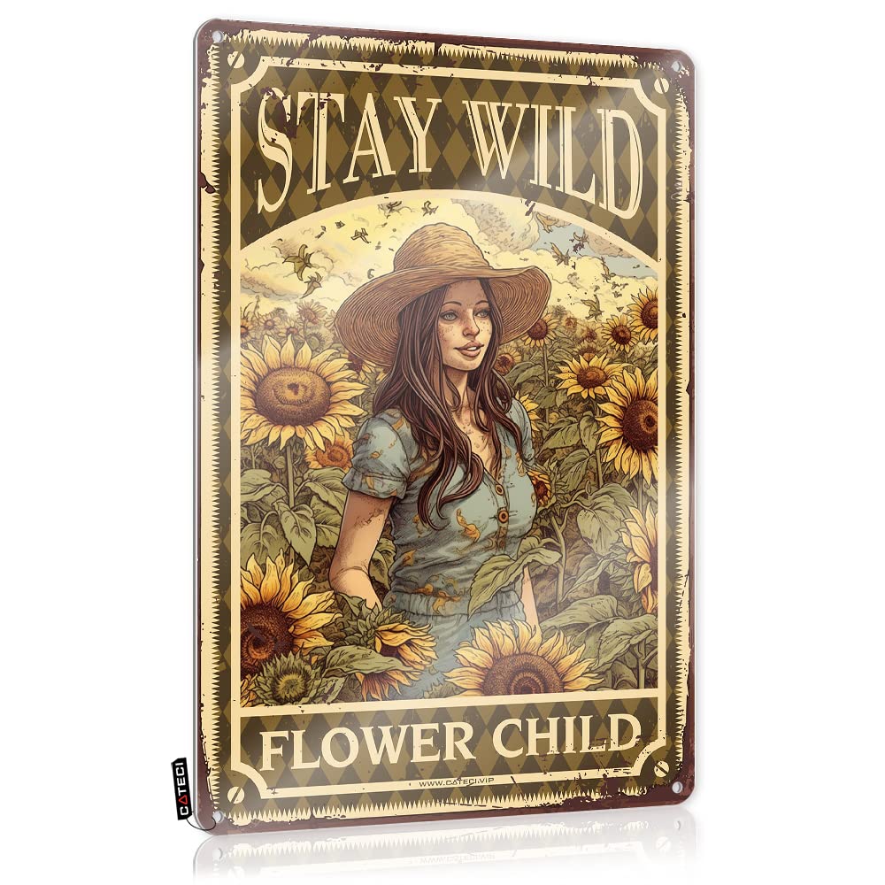 MWFKKADDB Funny Tin Signs Vintage Stay Wild Flower Child Tin Sign Stoner Giftsbohemian Bathroom Decorfunny Signs For Bedroomkitchen Witch Decor Signs For Room Funny Home Bar Signs(30X40CM)