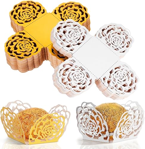 VILLCASE 100 envoltorios de papel de trufa, sobres plateados dorados para magdalenas, tazas de papel de chocolate, bandejas separadoras de dulces