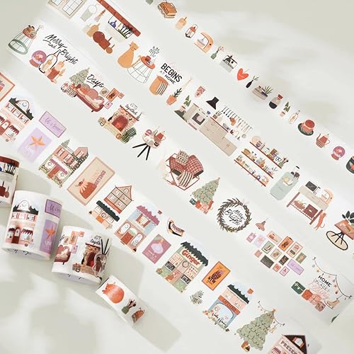 WT Home Sweet Home - Juego de calcomanías de cinta washi, 4 rollos, diseños originales, calcomanías decorativas acogedoras para el hogar,