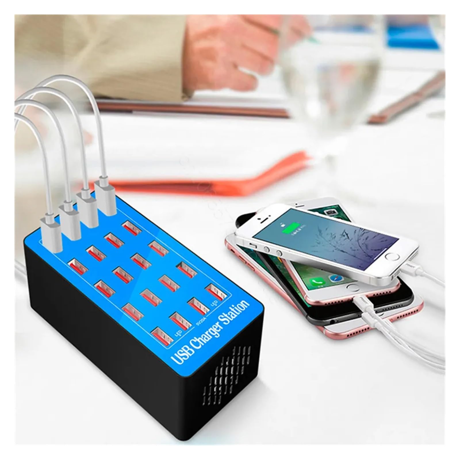 Rapide Chargeur, Charur USB 100W 10/20 Ports, HUB, Station de Char, Prise, Tablette, téléphone,Chargeur USB Voyage/Haute Vitesse(20 Ports 80W Orange)