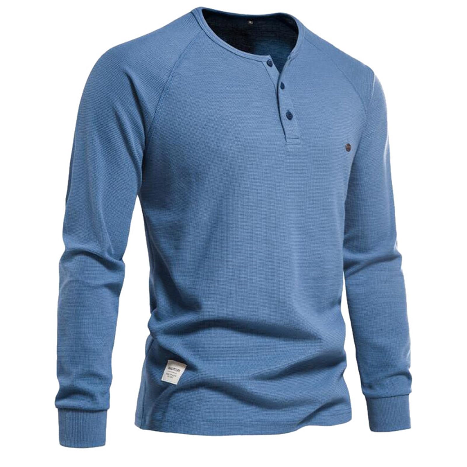 Henley Shirt Herren V Ausschnitt Langarm Tshirts Einfarbig Unterhemd Bequemes Langarmshirt Locker Baumwollshirts Baumwolle Oberteile mit Knopf Leichtes T-Shirts für Party Strand