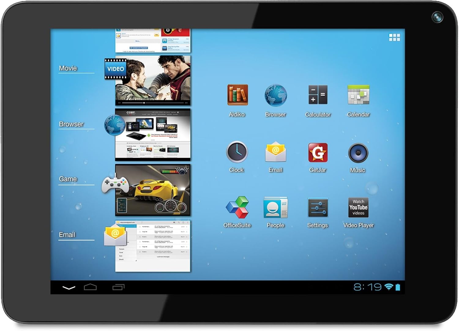 Coby Kyros 8-Inch Android 4.0 4 GB Internet Tablet 4:3 Capacitive Multi-Touchscreen with Built-In Camera, Black MID8048-4