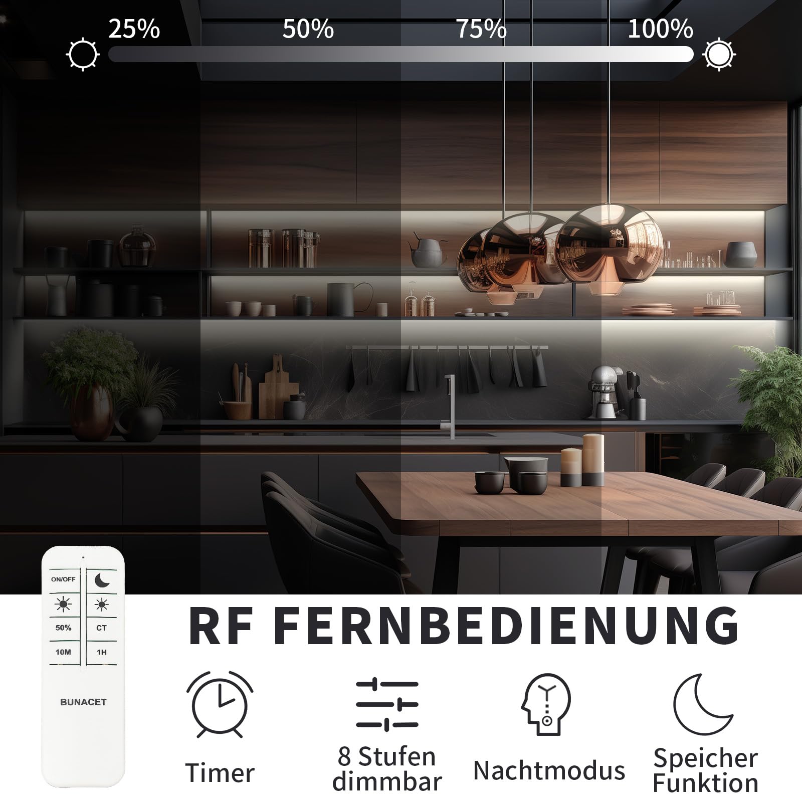 BUNACET Neon Strisica LED 16M 24V, Dimmerabile Impermeabile IP65 Nastri LED 3000K Bianco Caldo con Telecomando RF, Alimentatore, Luci LED Silicone per Casa Camera Cucina, 2 * 8M