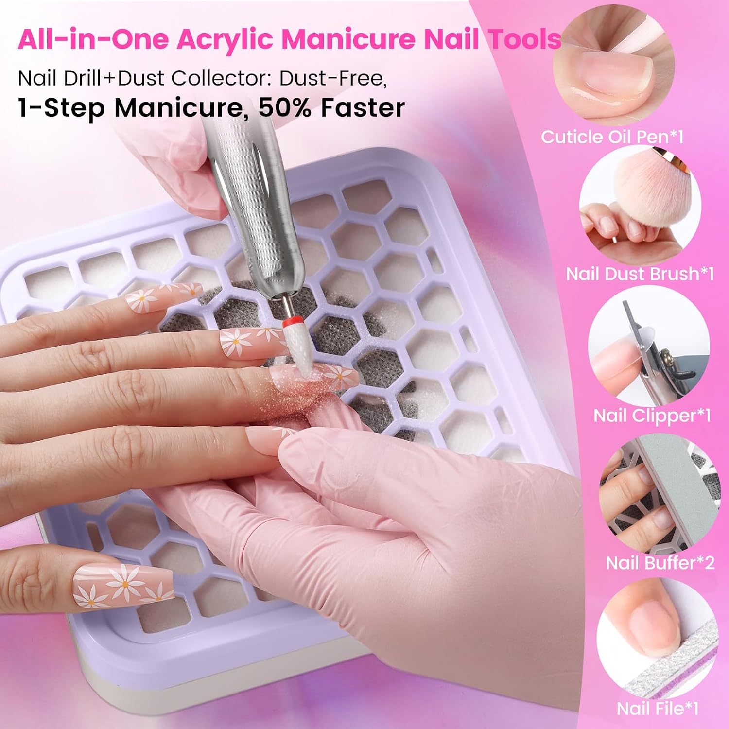 Nail Drill Kit with Dust Collector: Electric Nail File Drill Nails Machine Professional 20000RPM Nail Grinder for Acrylic Gel Removal Manicure Pedicure Tool in Cosmetic Bag Salon Home Purple