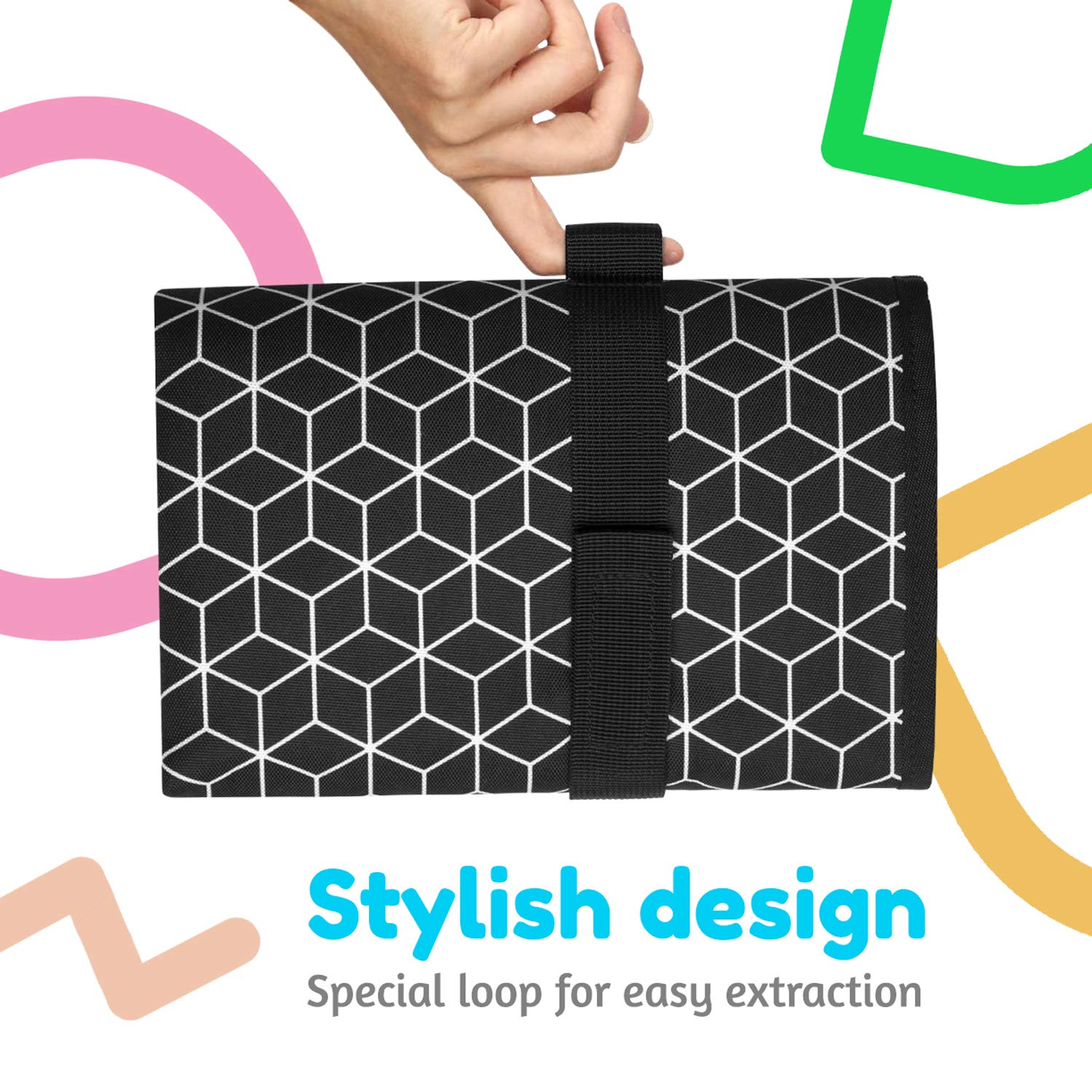 Toolik Baby Diaper Changing Pad, Portable and Foldable Large Waterproof Mat, Black with 3D Cube