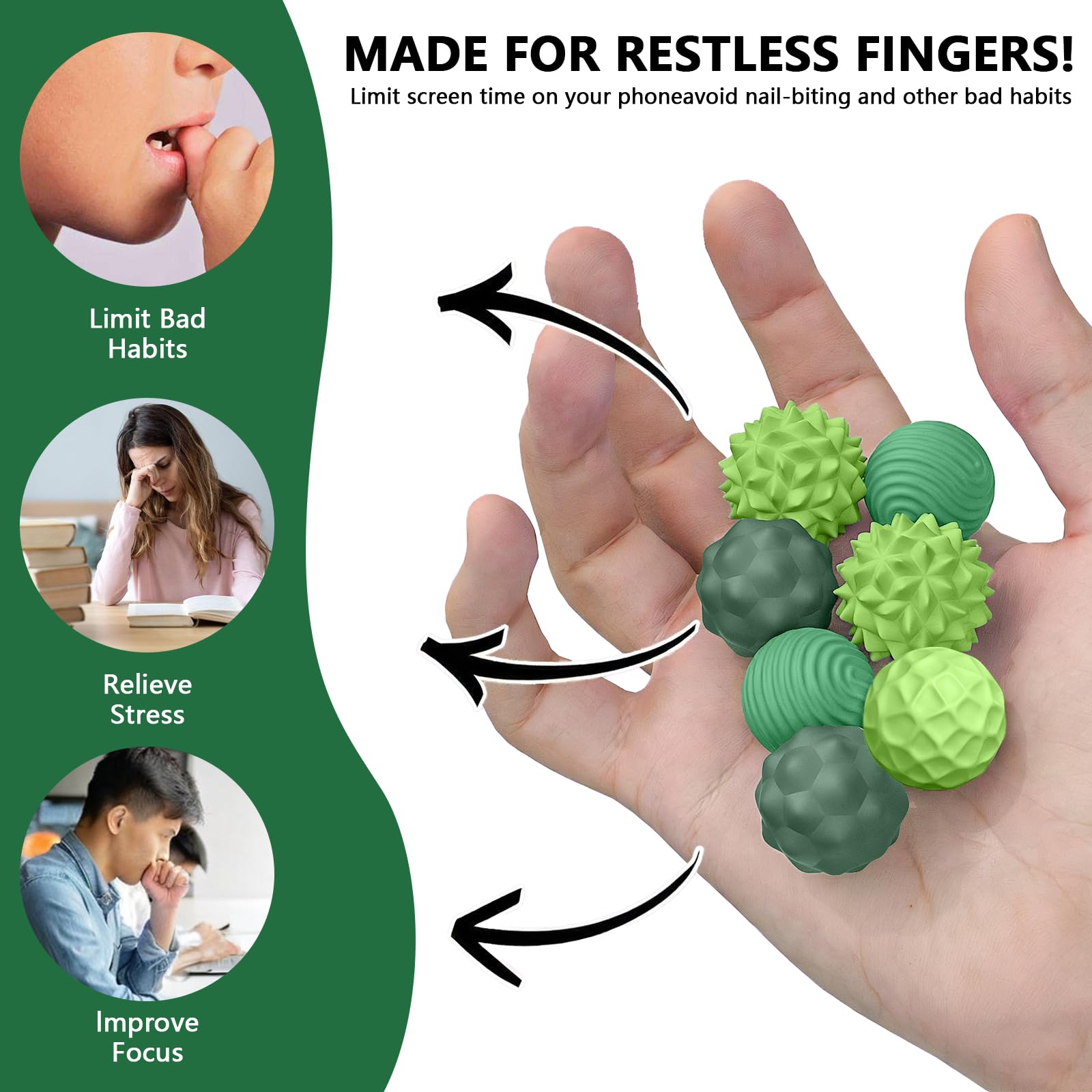 6PCS Balls Fidget Toys Texture Tactile Sensory Balls Balls with Silicone Shell Stress Anxiety Relief Sensory Toys for Fingers Hands for Adults and Teens with Autism (green) - Image 3