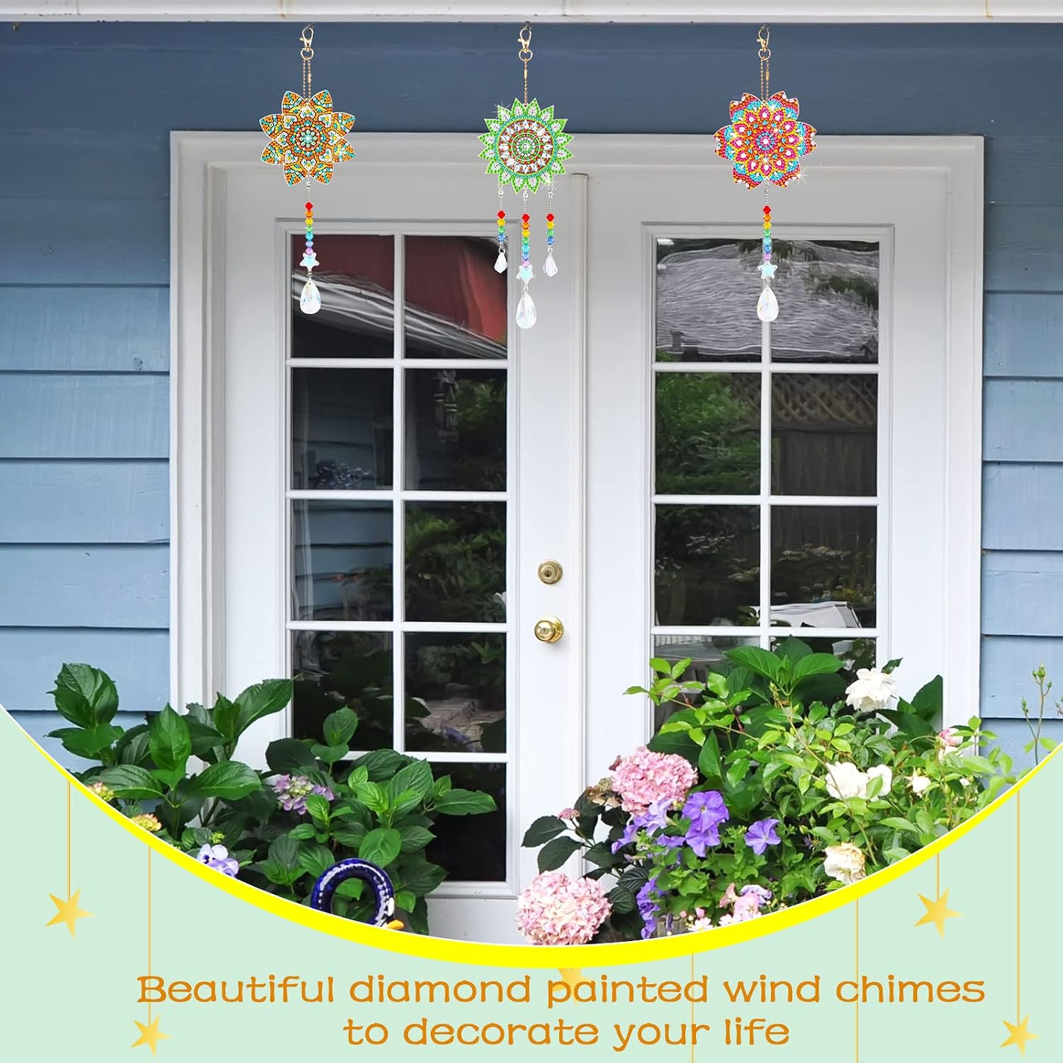 Macarrie 3 Pack Diamond Painting Suncatcher Diamond Art Sets Painting Suncatcher Rhinestone Wind Chime Double Sided Crystal Hang Ornament Flower Crystal Kit Gifts for DIY Window(Stylish Style)