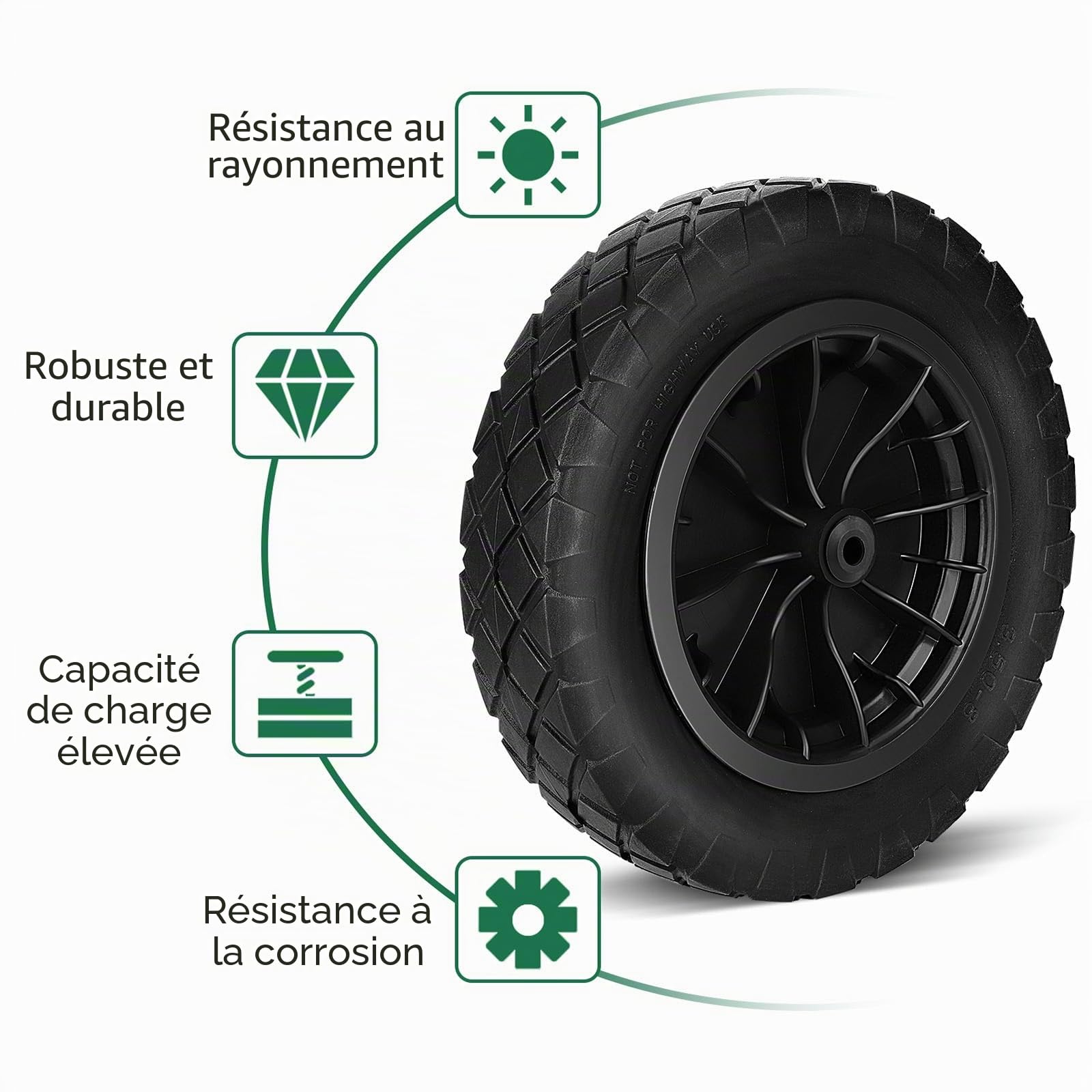 Trintion Roue de brouette de 14 pouces 3,50-8 en polyuréthane anti-crevaison - Pneu de rechange robuste en caoutchouc pour chariot de jardin, brouette, kart, remorque, camion, roulement à billes non
