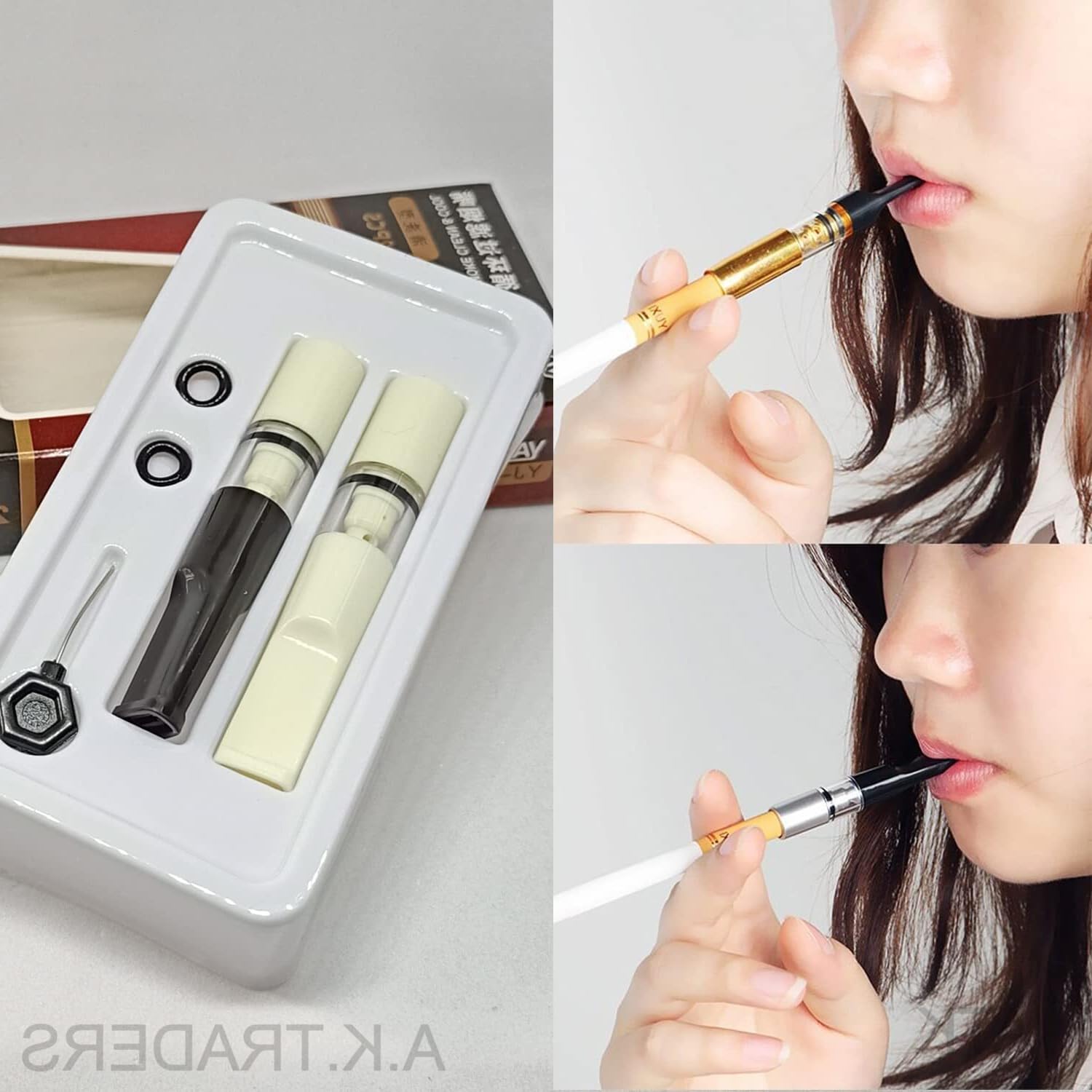 A.K.TRADERS Cleaning Reusable Ash Filter Cigarette Holder - Reduce Tar Smoke Tobacco - (Standard, Silver and Brown, 2 Pieces) Lightweight Compact Design Easy Maintenance Smoking Accessory
