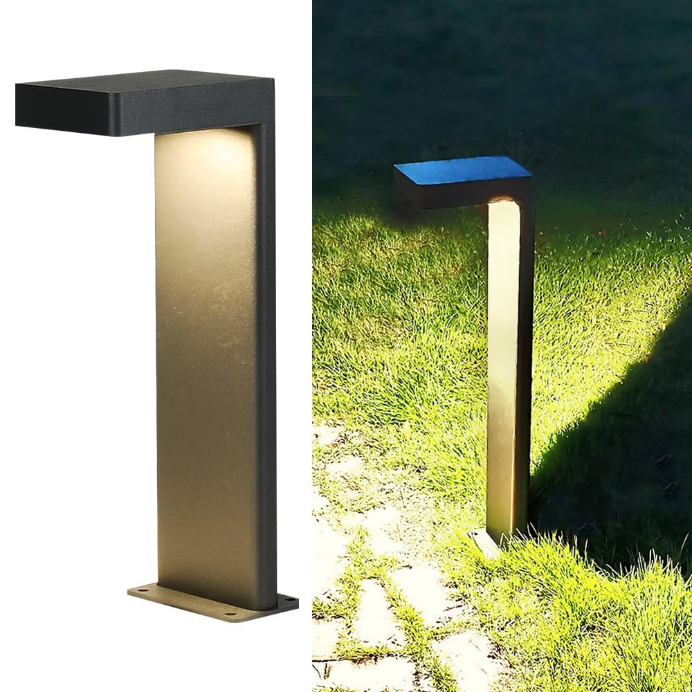 HELCEKOU LED Bollard Landscape Light Black Aluminum Housing Pathway Modern Lighting Fixture Outdoor Waterproof for Garden Courtyard Garage Patio Porch