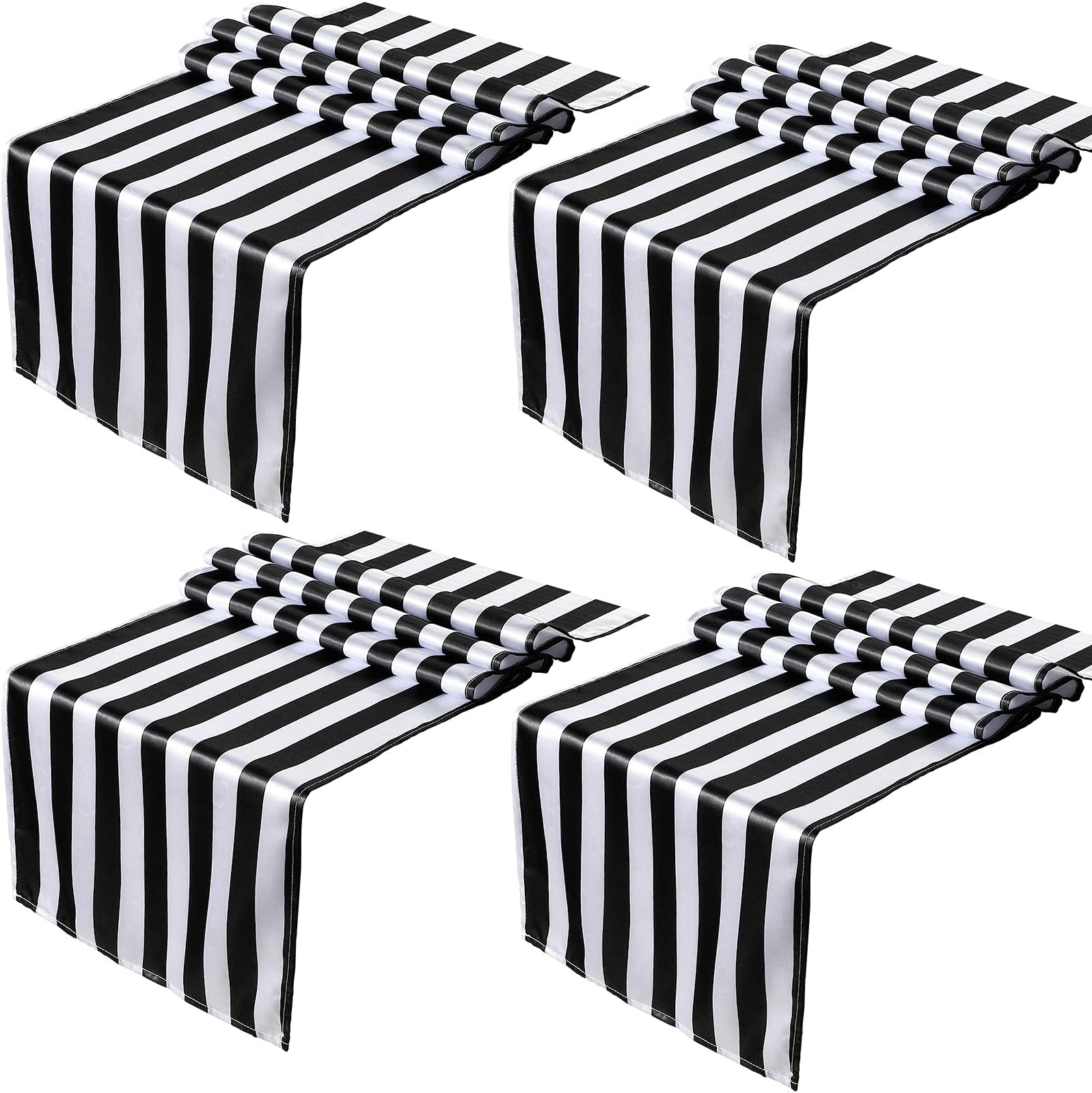 4 Pieces Black and White Striped Table Runner Polyester Table Decor Elegant Classic Machine Washable for Party Wedding Indoor Outdoor Events Family Dinner Banquet (12 x 72 Inch)