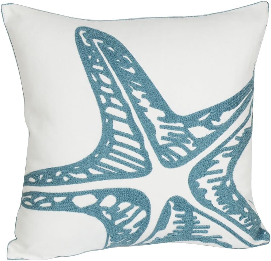 DECOPOW Embroidered Cute Nautical Animal Pillow Covers,Square 18 Inches Decorative Canvas Pillow Cover for Nautical Style Deco by (Seagreen-Starfish)