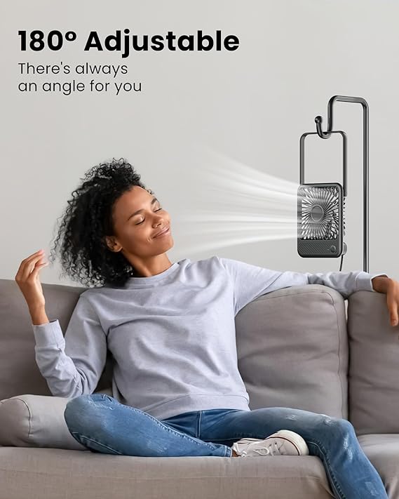 Koonie USB Desk Fan, Strong Wind Ultra Quiet Small Personal Fan with 180 Tilt Folding and 3 Speeds Adjustable, USB-C Corded Powered Mini USB Fan for Office Desktop Bedroom, NO BATTERY