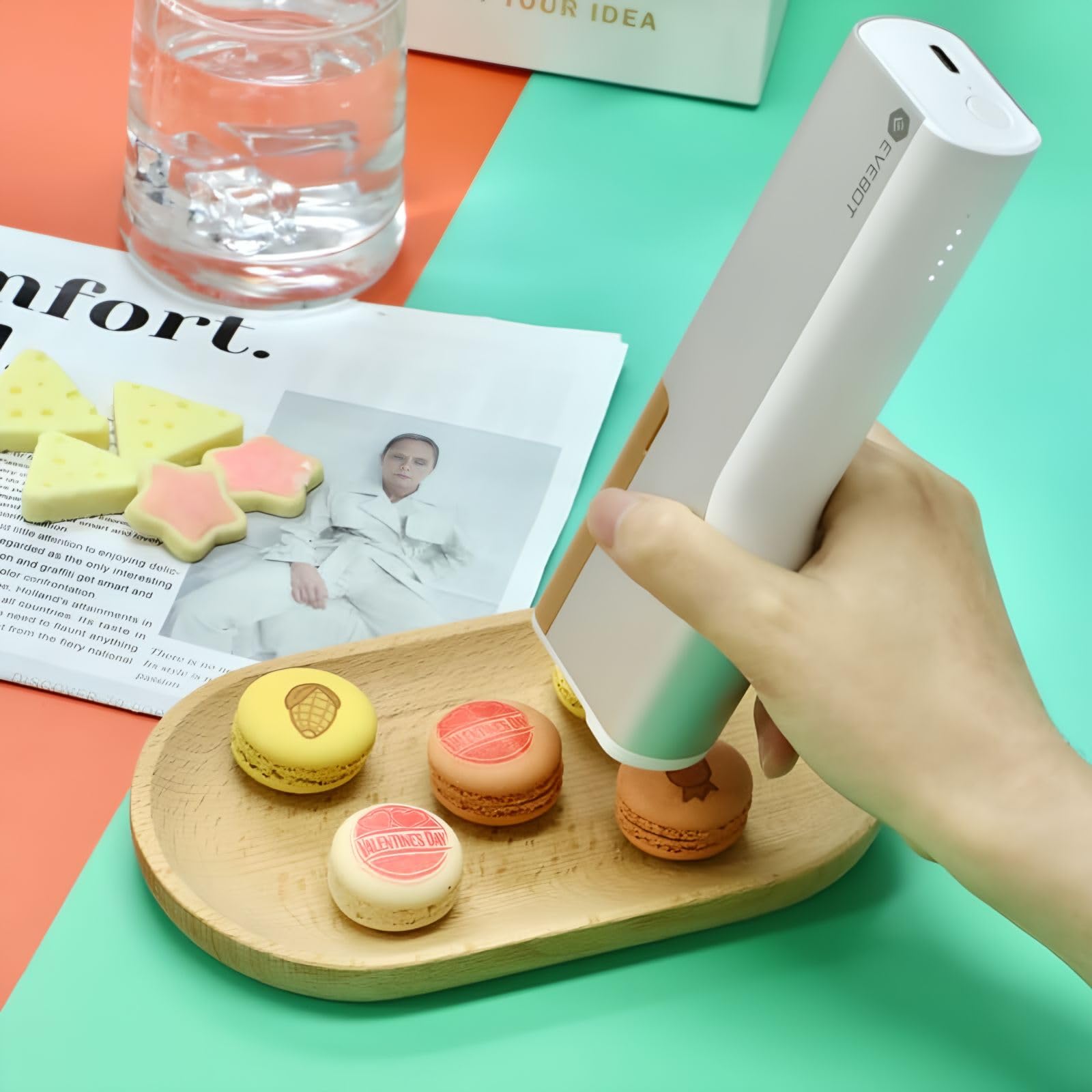 EVEBOT POD, Zum Gestalten von Mustern auf Macarons, Kaffee und Kuchen für Zuhause, Geschäft, Konditorei, Café (Drei Farben, PrintPen)
