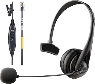 Voistek RJ9 Phone Headset with Microphone Noise Cancelling, Telephone Headset Compatible with T46G T48G T42S T46S T48S T42U T43U T54W T57W T58W VP59 Grandstream Aastra,ect. (Monoaural)