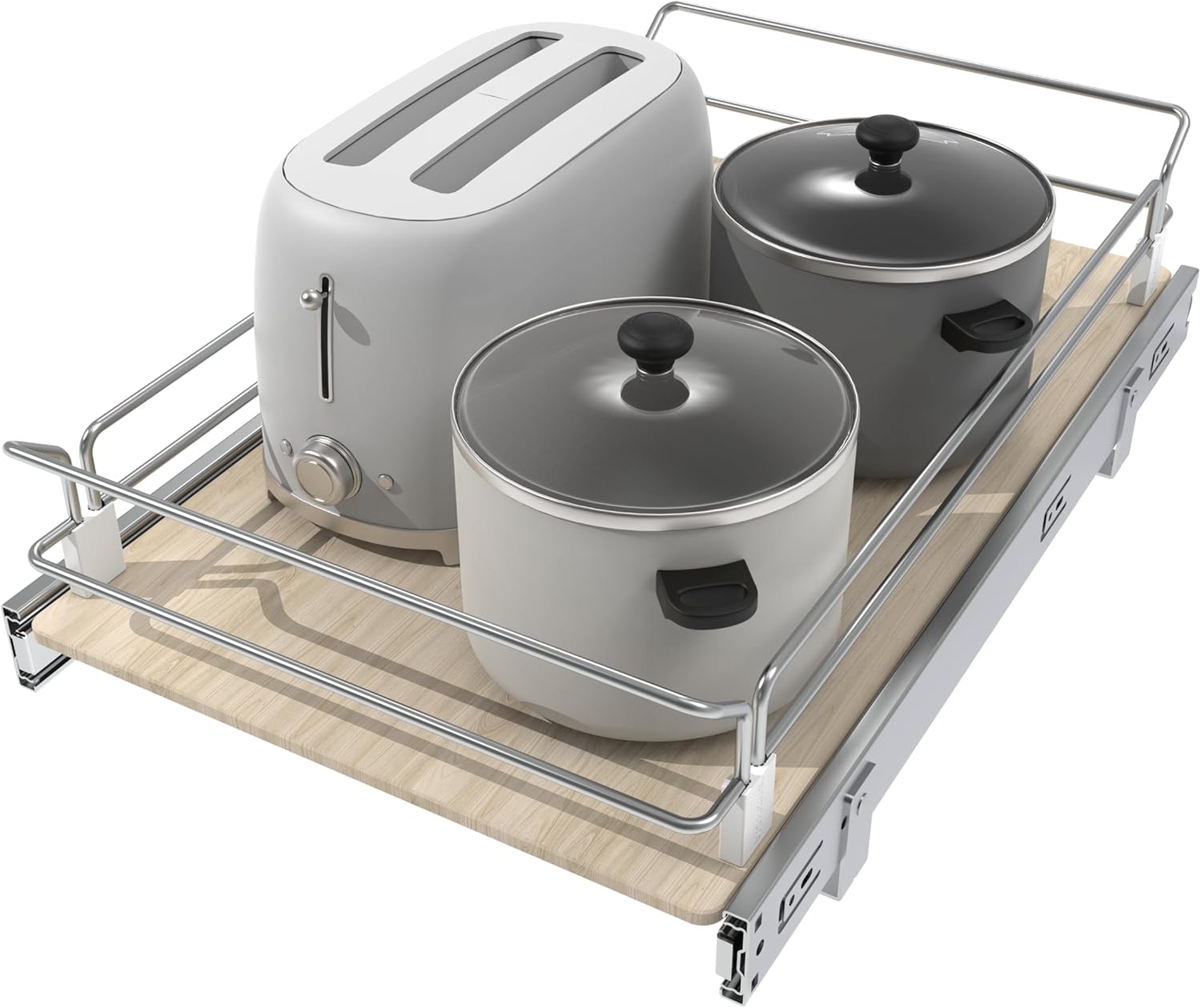 Pull Out Cabinet Organizer 15" W X 22" D, Slide Out Drawers For Kitchen Organizers and Storage, Pull Out Drawers For Cabinets Capacity Heavy Duty Caddy, Cabinet Shelves Wood Chrome, Pantry Storage