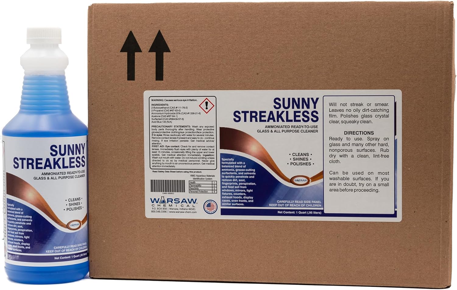 DENCO DISTRIBUTING, INC. Warsaw Sunny Streakless RTU Window Cleaner - Industrial - Commercial - Quarts - 12 Per Case