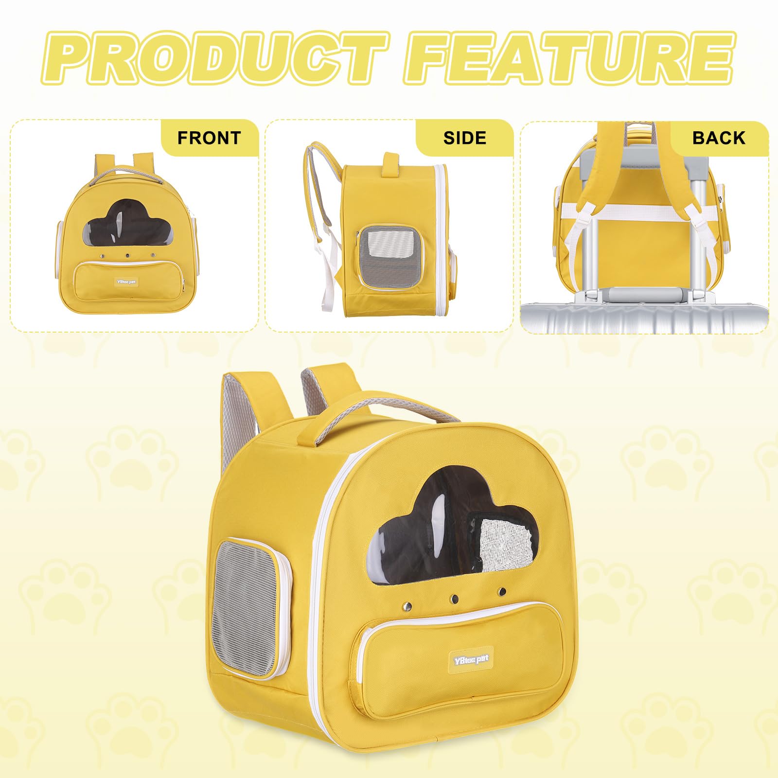 sourcing map Katzenrucksack, großer Platz und atmungsaktiv, Haustier-Wanderrucksack, Reiserucksack für Katzen oder kleine Hunde, Welpen, geeignet für Wandern/Camping/Reisen (Gelb, 38,1 x 25,4 x 38,1