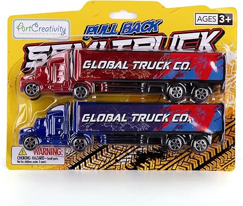 Miniatura 7 de ArtCreativity Juguetes semirremolques para niños, juego de 2, camiones de juguete para niños en rojo y azul, camiones de remolque para horas de