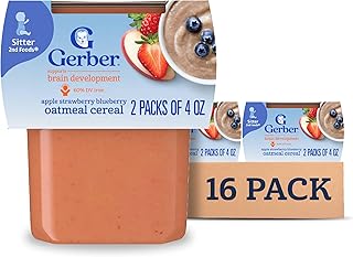 Gerber Baby Food 2nd Foods, Mixed Cereal, Apple, Strawberry & Blueberry with Mixed Cereal Puree, 4 Ounce Tubs, 2-Pack (Pack of 8)