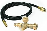 Vista 1 de Llave en T de latón para gas propano Camco, Grifo de propano con manguera de 12,7 cm