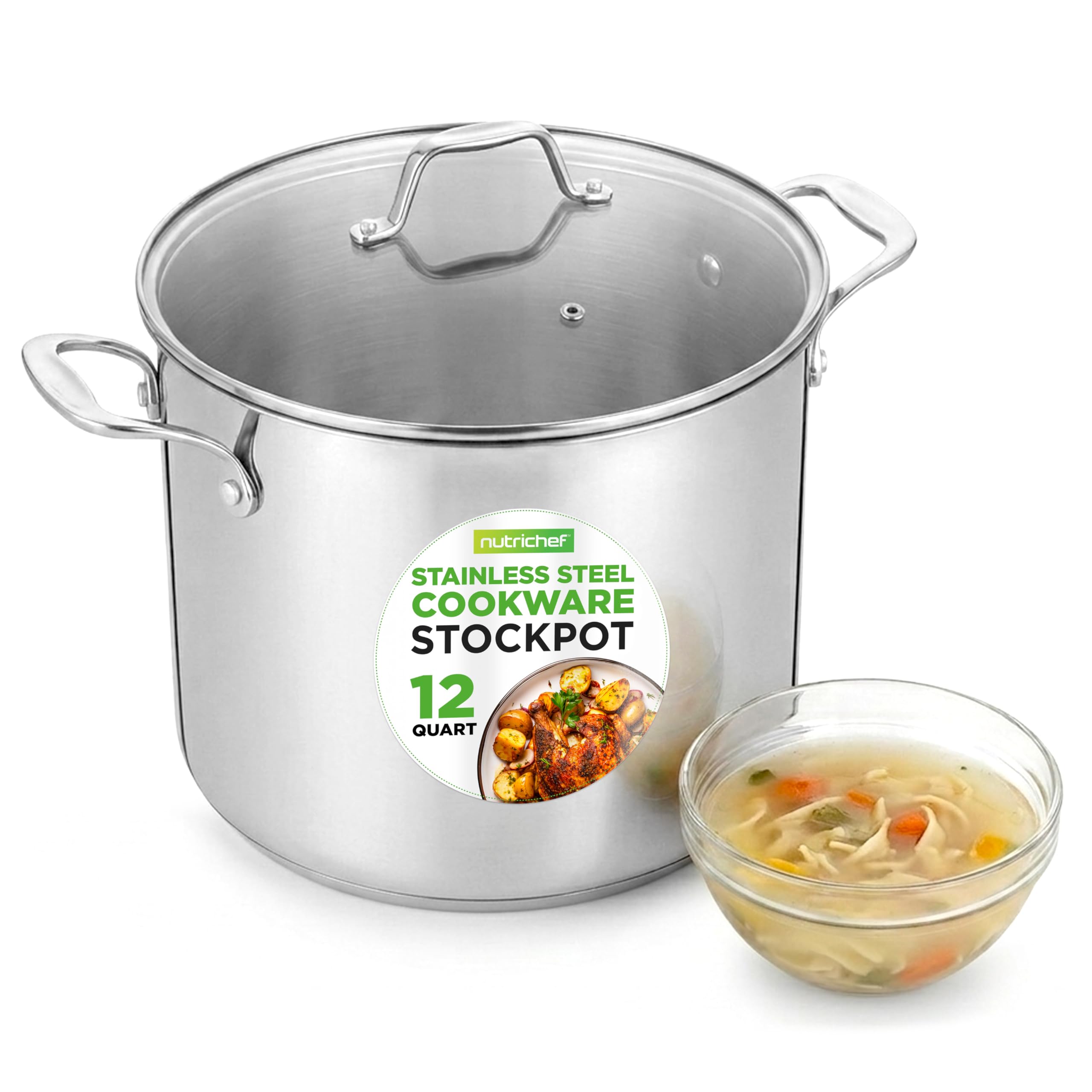 NutriChef 12 Quart Stainless Steel Stock Pot