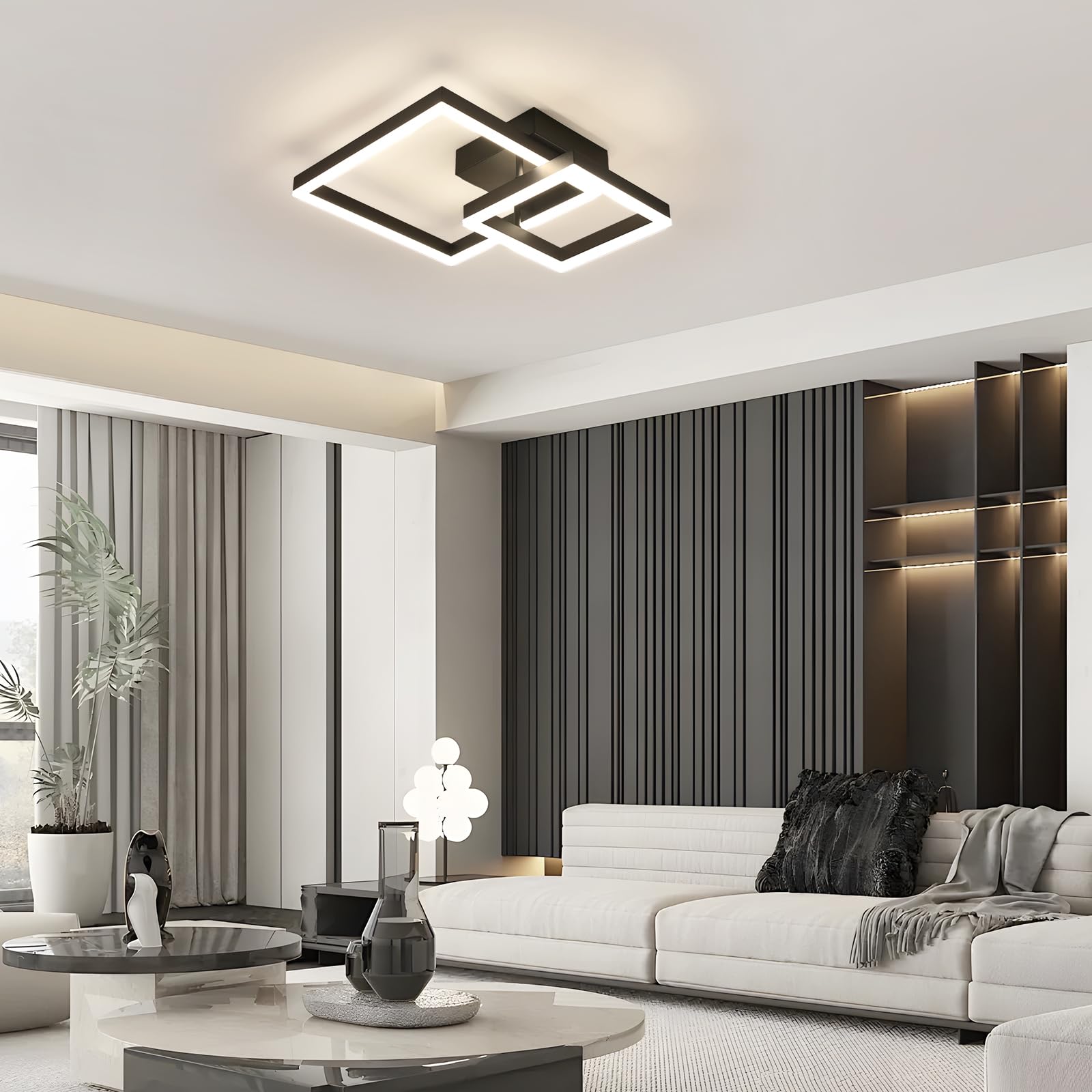 Comely Plafon LED Salonowy, 36W 4050LM Nowoczesna Kwadratowa Akrylowa Lampa Sufitowa, Światło Neutralne 4500K Aluminiowa Oprawa Sufitowa Do Sypialni, Kuchni, Jadalni, Czarny, 52CM