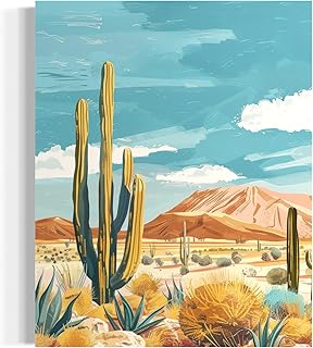 BOHO Desert Framed Canvas Landscape Poster Art Print, Retro Vintage Wall Art Nature Painting Gallery 22 (BOHO Desert, 20" L x 16" W CANVAS, Wrapped Canvas)