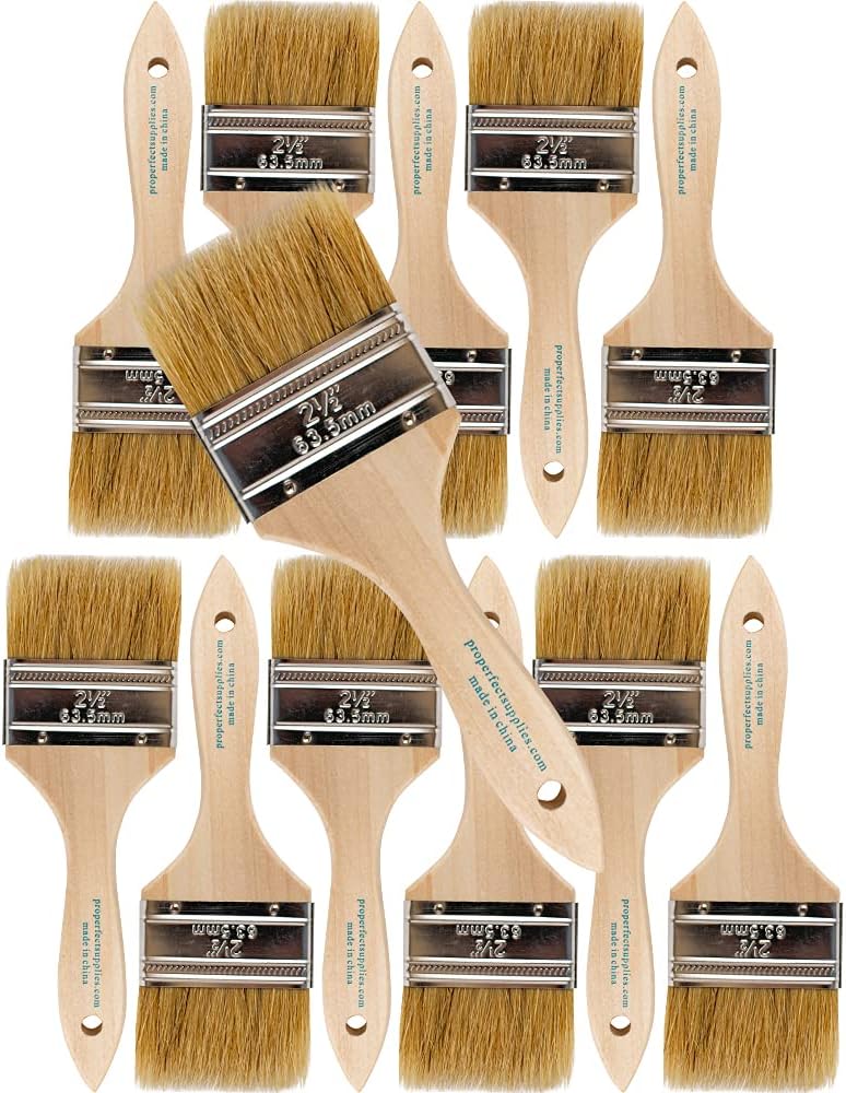 Pro Grade Chip Paint Brushes 12Pack 2.5" Chip Brushes for Paints, Stains