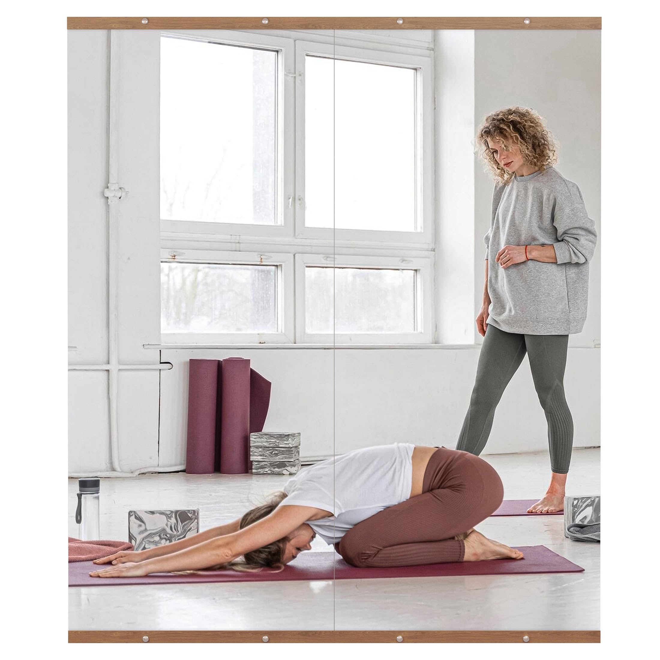 Hasipu 2Pcs 63''x28'' Home Gym Mirror Large Full Length Wall Mounted Full Body Mirror for Yoga Dance Fitness Exercise Studio Bedroom Garage, Frameless Tempered Glass Workout Mirrors Walnut Rectangular