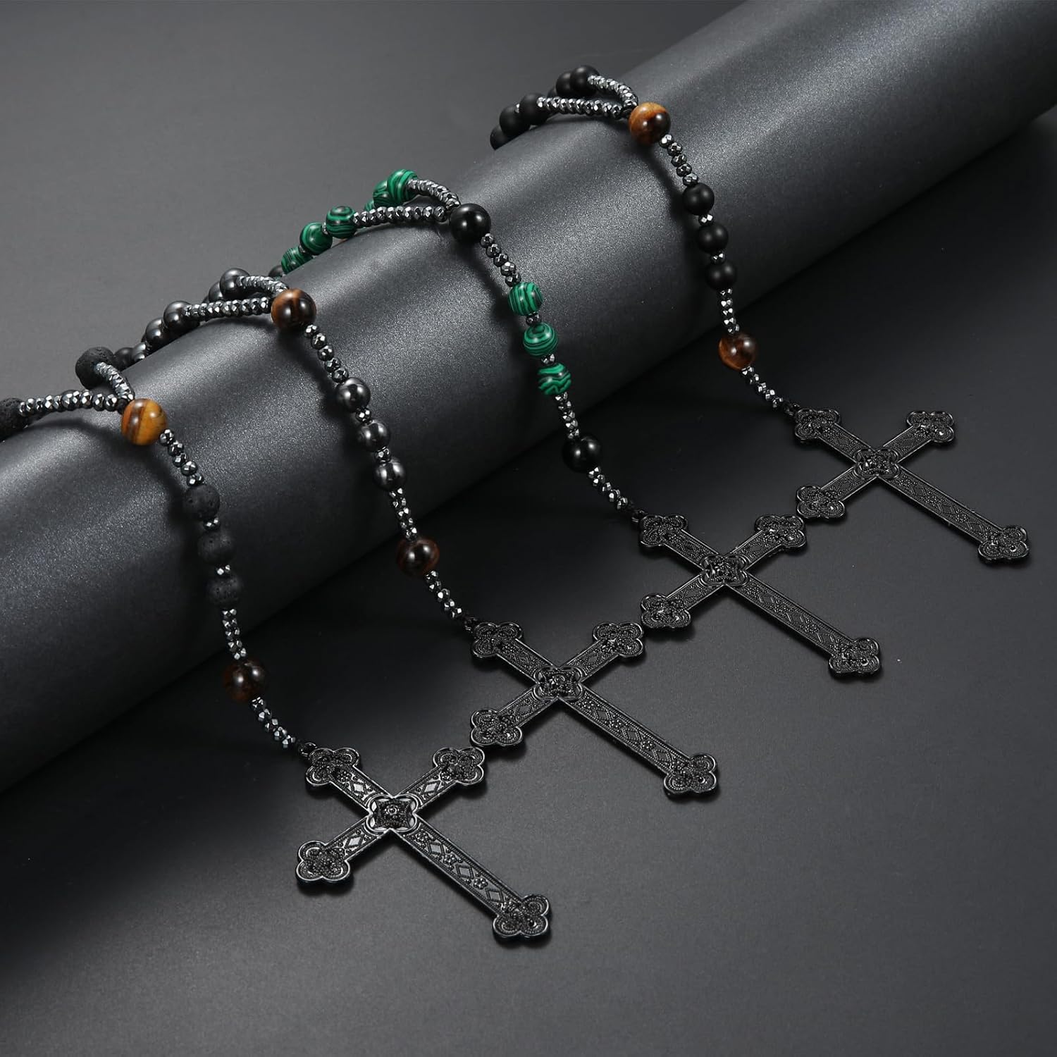 Rosary Beads, Black Rosary for Men, Rosarios Catolicos Para Mujer,Long Cross Necklaces, Prayer Beads Christian Necklace