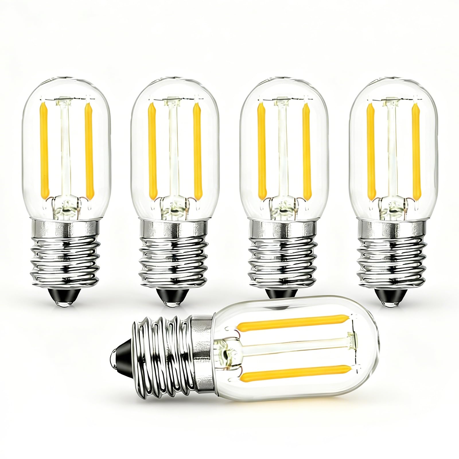 T22 E12 LED Light Bulbs 1W Warm White 2700K, Salt Lamp Bulbs, Small Screw Bulbs, Mini Tubular Equivalent Energy Saving for Fridge, Table Lamps, Wall Lamps, Decorative, Bedroom(Transparent, 5 Pcs)