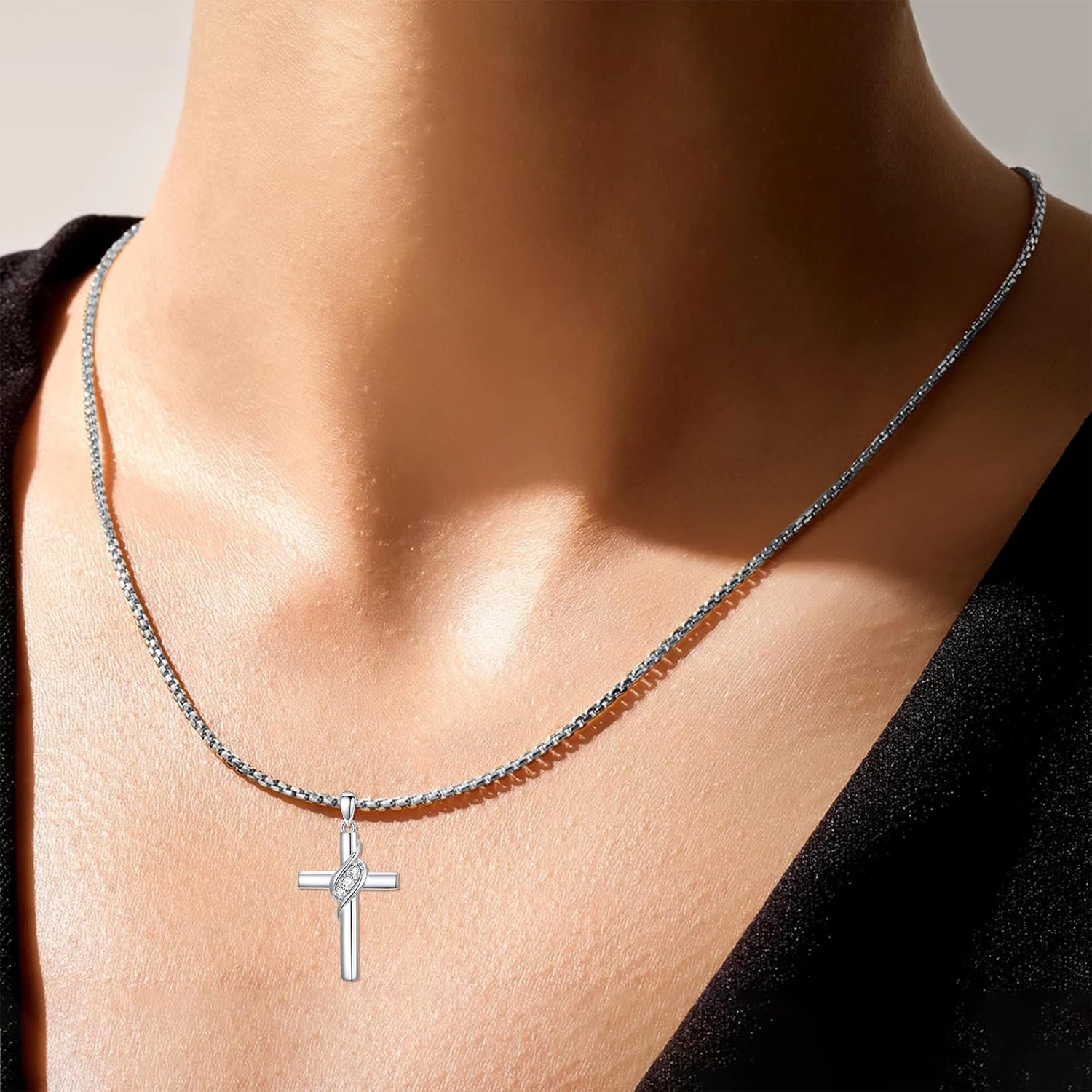 Cross Birthstone Necklace for Women 925 Sterling Silver Cross Pendant Christian Religious Jewelry Birthday Christmas Gifts for Her/Wife/Mom/Girlfriend - Image 4