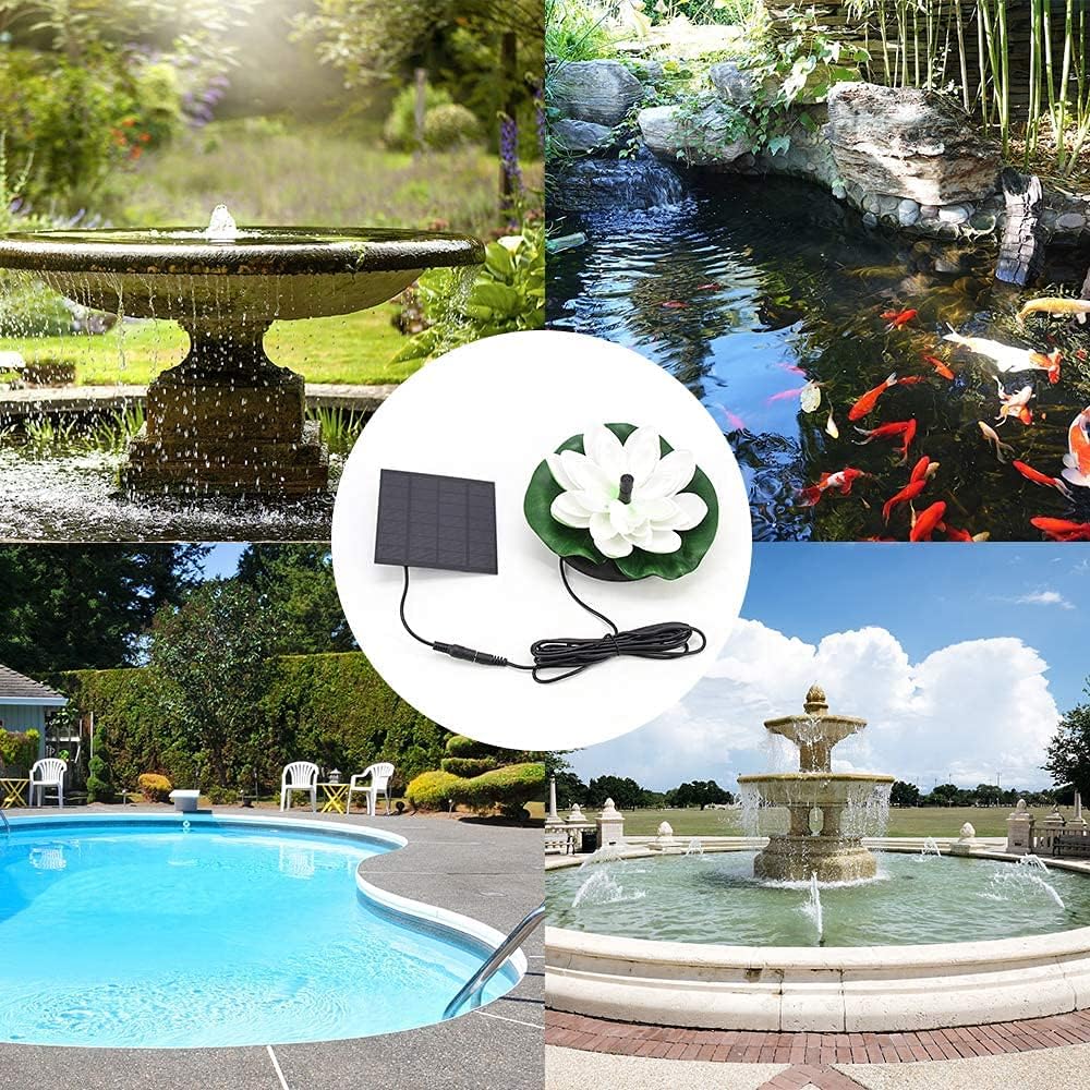 1.2W /1.5W Lotus Solar Fountain Pump Solar Water Pump with 5/6 Nozzles, Solar Garden Pond Pump for Water Feature, Fountain, Pool, Bird Bath, Garden Decoration, Water Cycling Pond Fountain Decor