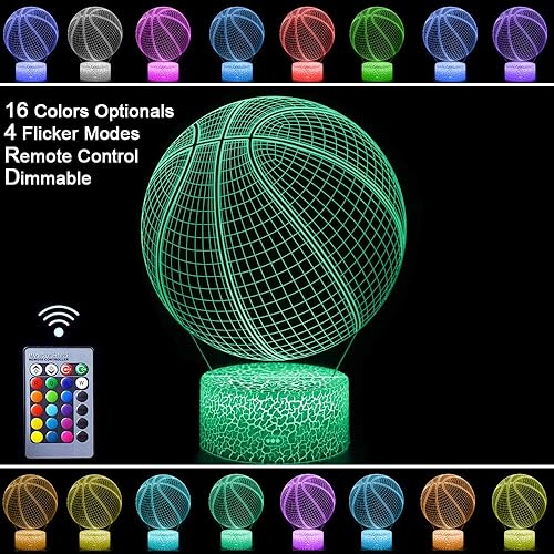 Miniatura 4 de Luz nocturna de baloncesto, efecto ilusión 3D, luz de lámpara con control remoto, colores RGB y regulables, ideas de regalo de Navidad para amantes