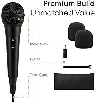 Vista 6 de Bowens Micrófono dinámico con cable, micrófono vocal con cable de 15 pies y adaptador de 1/4 de pulgada a 0.138 in, micrófono cardioide de karaoke