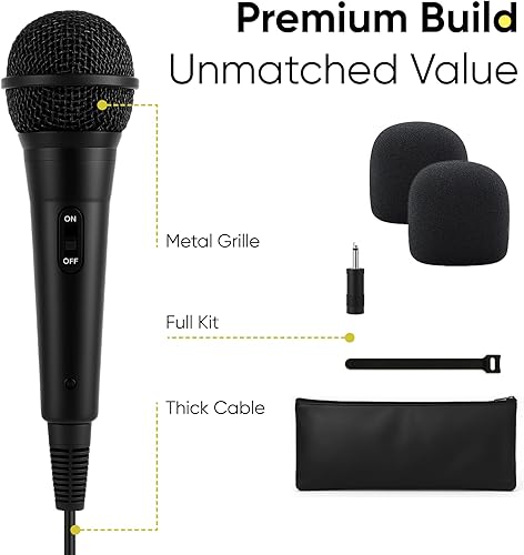 Miniatura 6 de Bowens Micrófono dinámico con cable, micrófono vocal con cable de 15 pies y adaptador de 14 de pulgada a 0.138 in, micrófono cardioide de karaoke