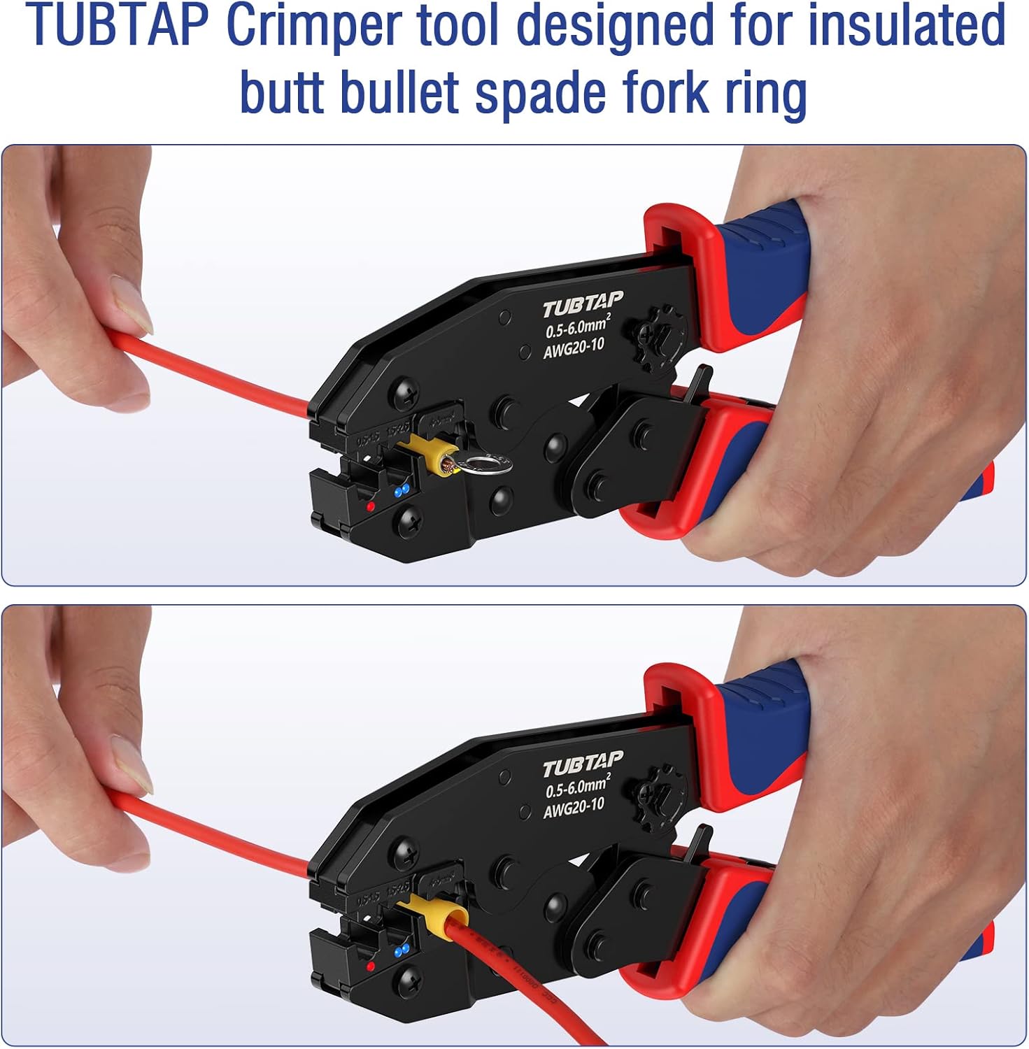TUBTAP Wire Crimper Tool, Ratcheting Insulated Terminal Crimper for 10-20 AWG Wire, Available For Insulated Nylon Connectors and Electrical Wire Connectors : Everything Else