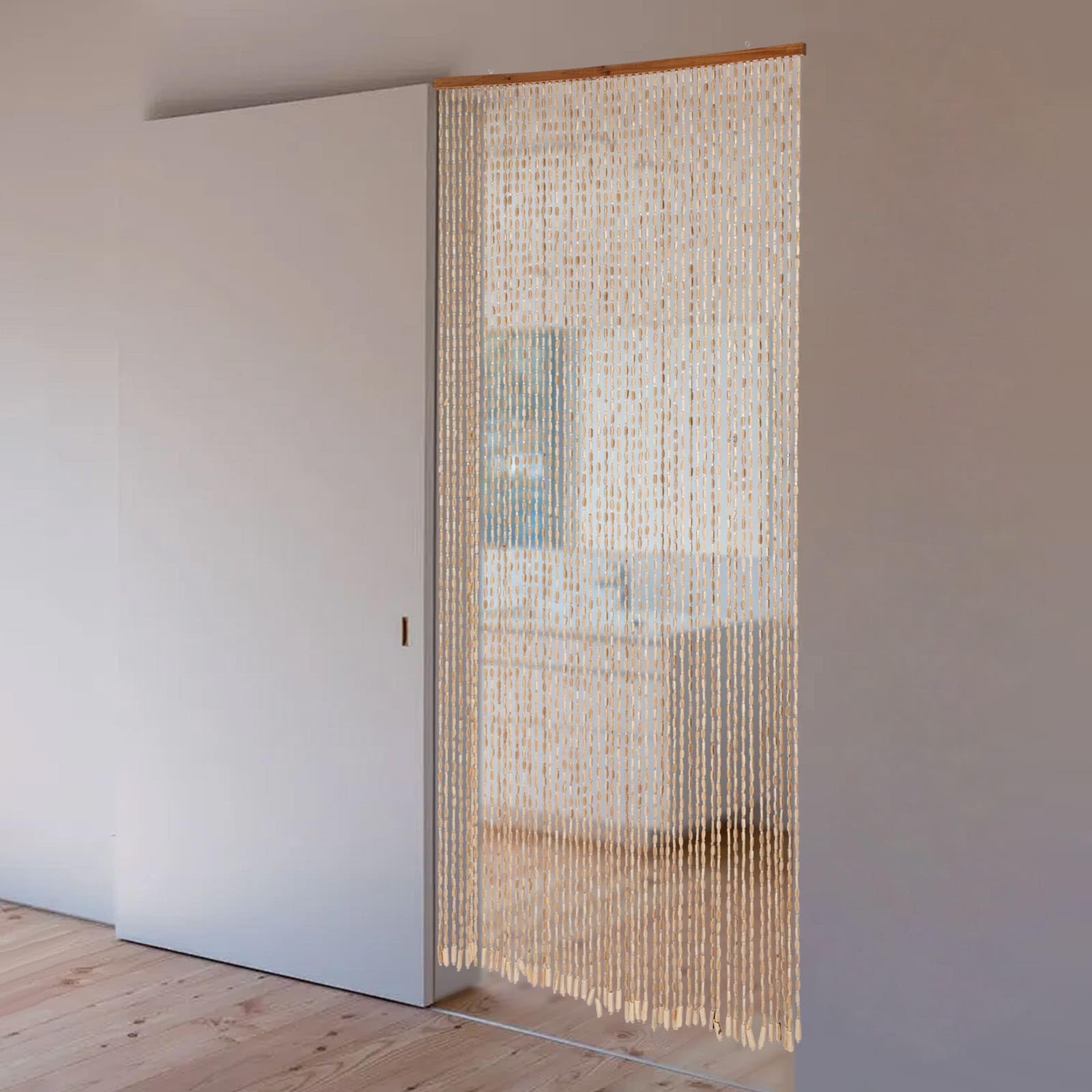 Rideau de Porte Perlé en Bois de Bambou, Rideau Décoratif Naturel pour Portes d'Entrée, Salon, Chambres à Coucher, 90 x 200 cm, 52 Lignes (Bois)