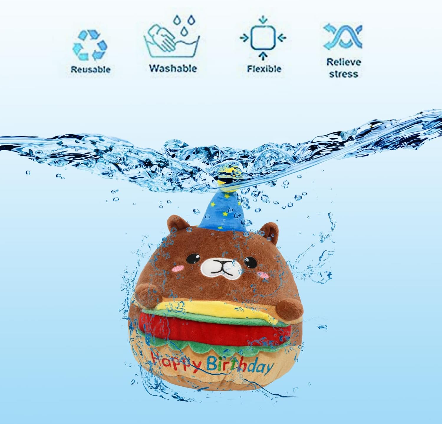 Hamburger Capybara Plush Stuffed Animal Capybara Plush Wear Birthday Hat Kawaii Stuffed Toys Soft Home Plushie Decoration Gifts for Boys Girls