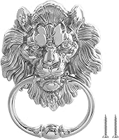 MOLIGOU 6-Inch Silver Lion Head Door Knocker - Durable Zinc Alloy Front Door Ring Handle