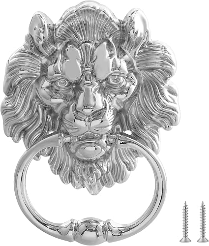 Vista 8 de MOLIGOU Lion Head Door Knocker, 6 Inch Decorative Front Door Knocker, Antique Lion Door Ring Pull Handle (Gold)