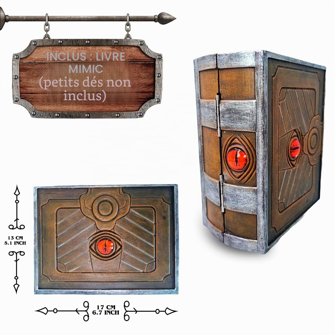 Dungeon Mimic Livre pour Le Stockage des Dés, Mimic Chest, Sac pour Les dés, Sac et Plateau Jeu de Dés, Donjons et Dragons, D&D, Dungeons and Dragons, DND, RPG, Dés Polyédriques.