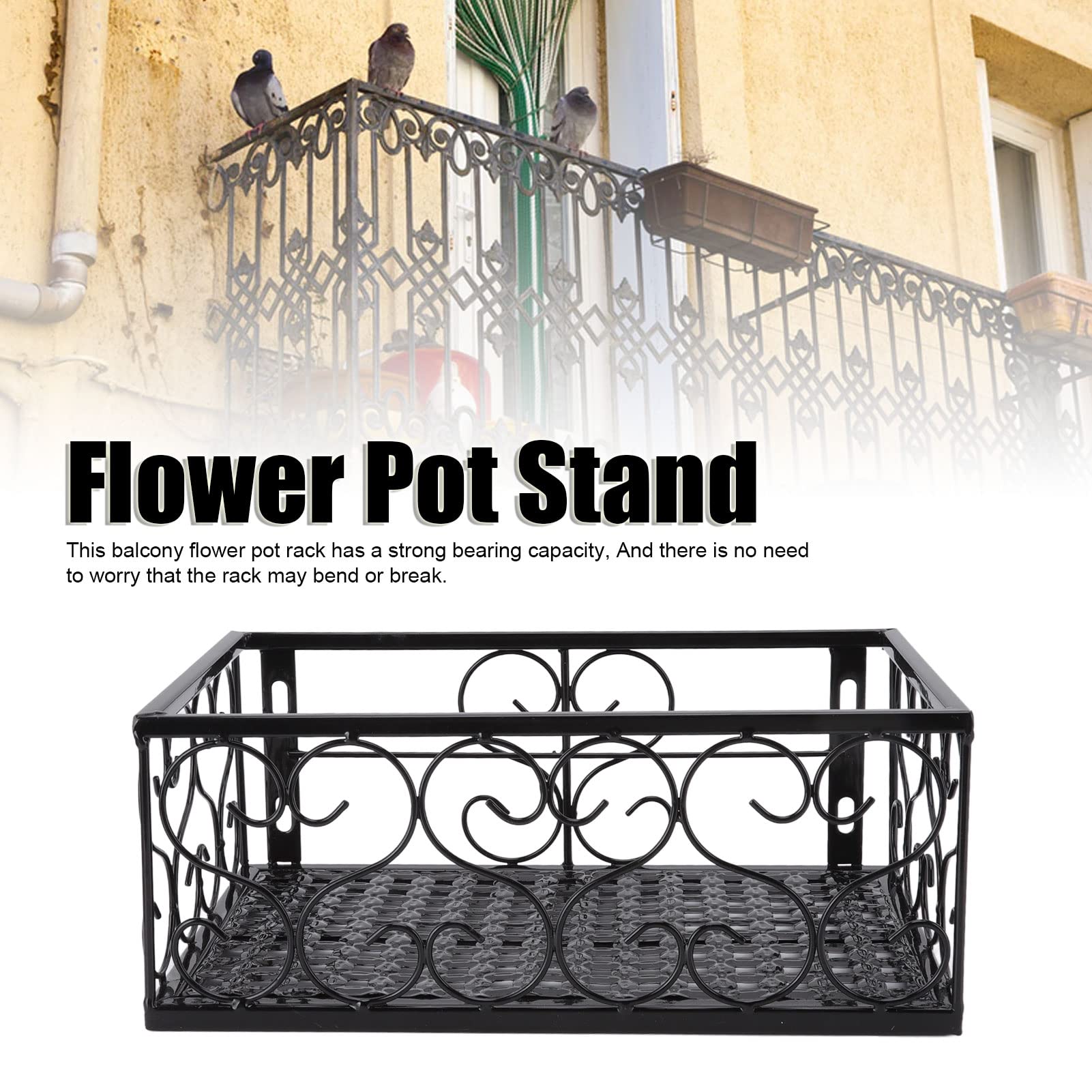 Generico Supporto per Vaso da Fiori per Balcone, mensola per ringhiera da Patio, mensola per Vaso da Fiori in Ferro con Ganci, ringhiera sospesa, mensola per Fiori, mensola in Metallo, Cestino per Fi