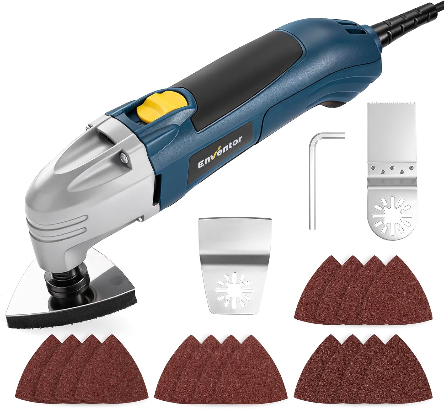 Enventor Multi Tool Saw, 1.6A/200W Electric Oscillating Tool Kit Corded, 6 Variable Speeds, 3° Oscillating Angle Oscillating Saw for Cutting, Scraping, Sanding