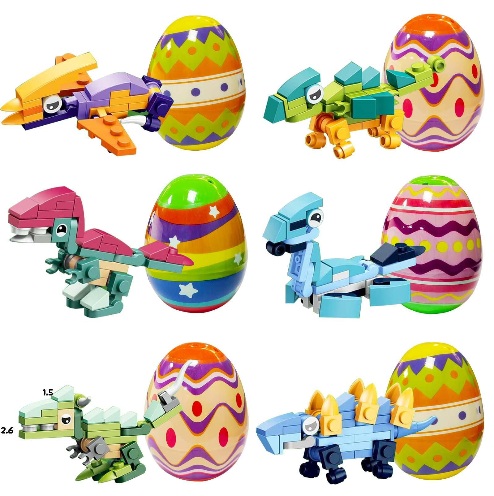 6 Pack Easter Toy, Dinosaur Building Blocks Toys, Easter Eggs Dinosaur Toys Gifts for Kids Eggs Hunt Basket Stuffer