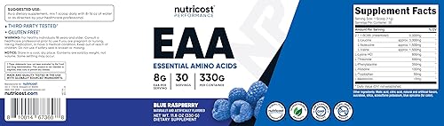 Vista 6 de Nutricost EAA Polvo 30 porciones (frambuesa azul) - Aminoácidos esenciales - Sin OMG, sin gluten, apto para vegetarianos
